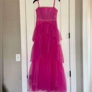 NWT Betsy & Adam Pink Sleeveless Corset Chiffon Layer Solid Gown